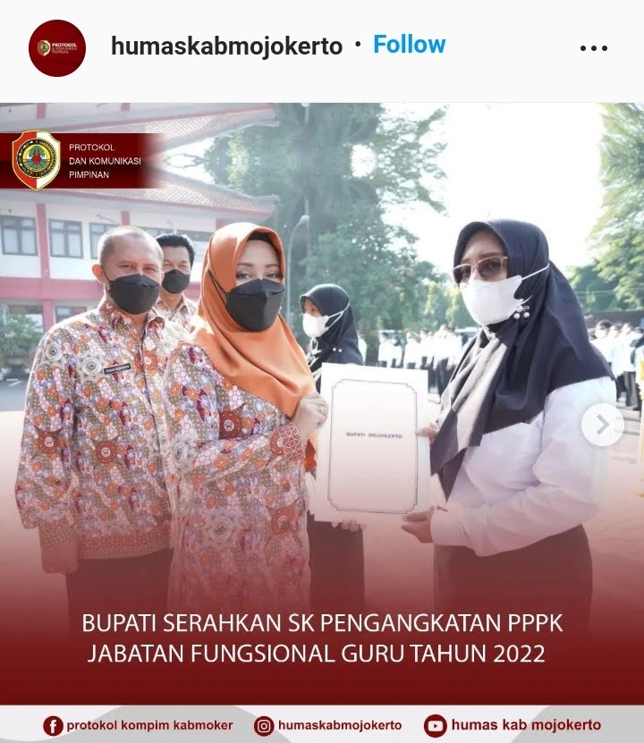 Bupati Mojokerto Ikfina Fahmawati serahkan SK simbolis kepada Diah Pitaloka, S.Pd.I